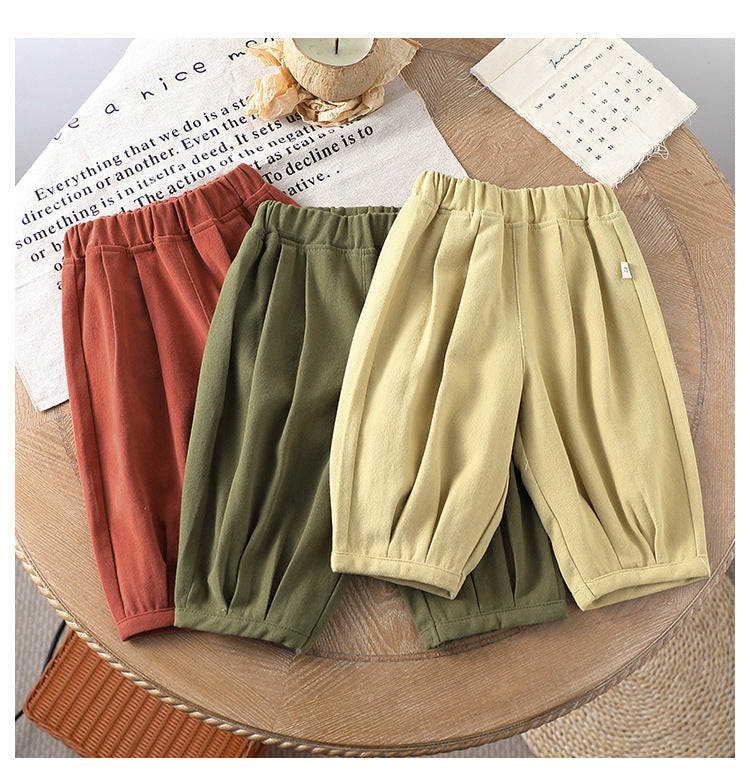 Autumn Arrival Kids Unisex Soft Comfortable Pure Cotton Long Solid Color Pants-4