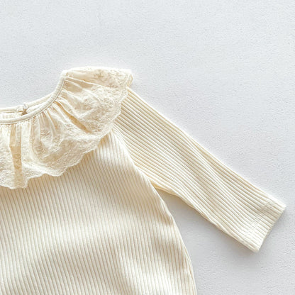 Spring and Autumn Arrival Baby Girls Long Sleeves Floral Embroidery Pattern Collar Base Layer Onesie-2