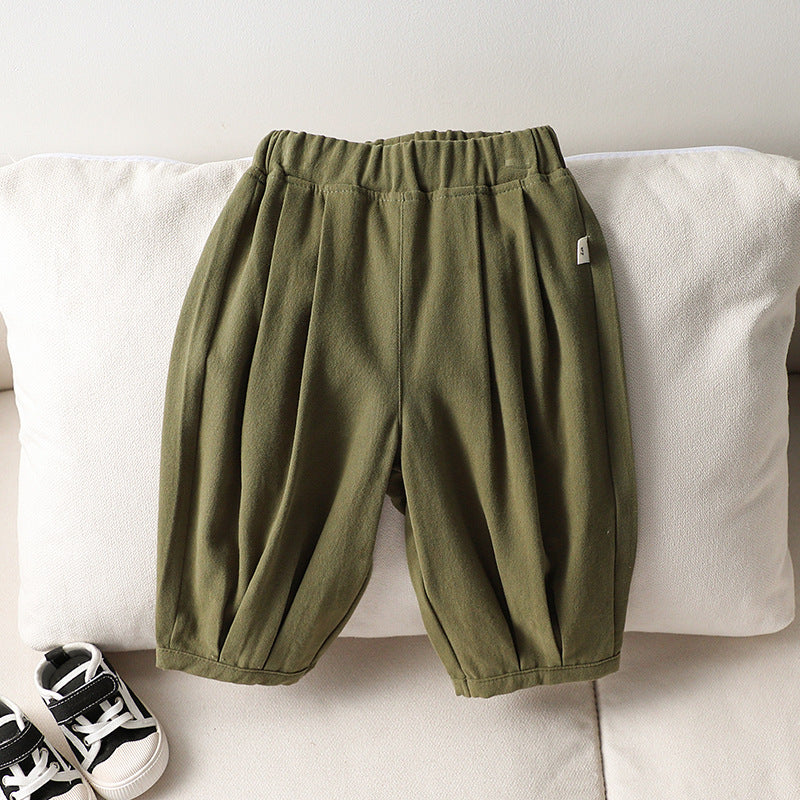 Autumn Arrival Kids Unisex Soft Comfortable Pure Cotton Long Solid Color Pants-2