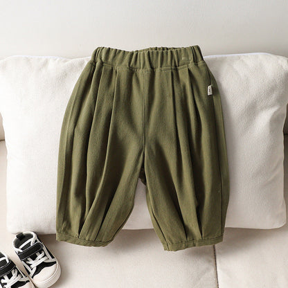 Autumn Arrival Kids Unisex Soft Comfortable Pure Cotton Long Solid Color Pants-2