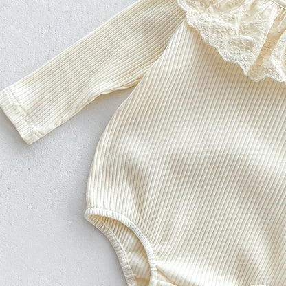 Spring and Autumn Arrival Baby Girls Long Sleeves Floral Embroidery Pattern Collar Base Layer Onesie-3