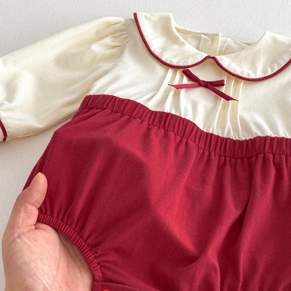 Spring Arrival Baby Girls Cute Color Patchwork Long Sleeves Peter Pan Collar Onesies-2