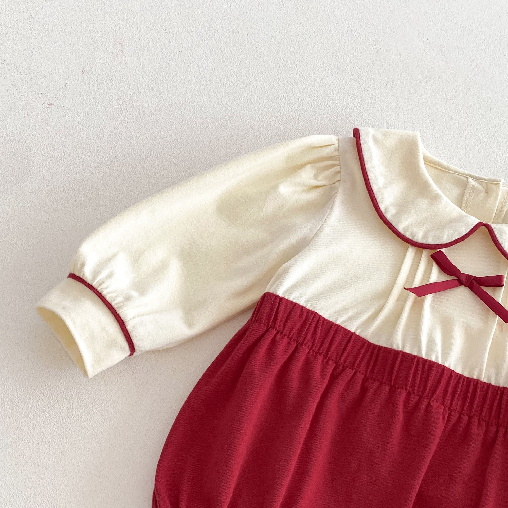 Spring Arrival Baby Girls Cute Color Patchwork Long Sleeves Peter Pan Collar Onesies-3