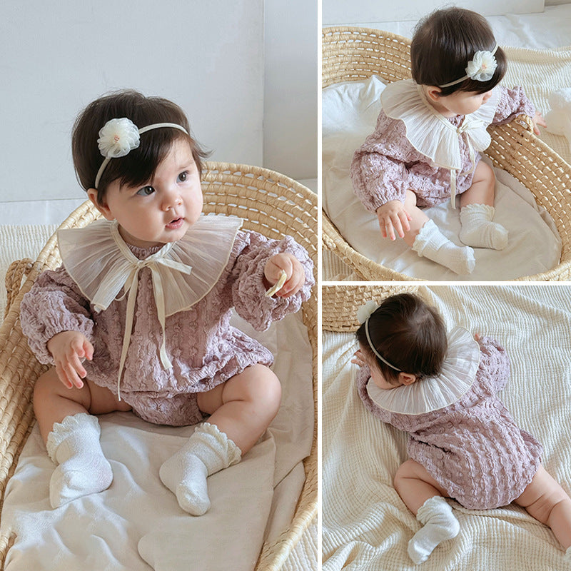 Autumn Arrival Baby Girls Long Sleeves Purple Onesies-0
